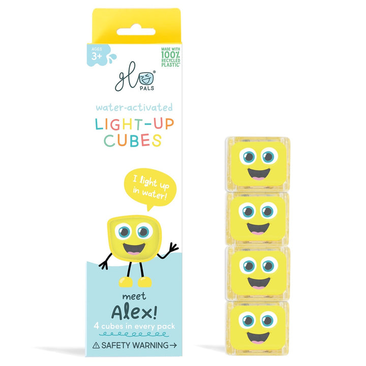 Glo Pals - Light Up Cubes Bath Toys - Alex - Yellow - 4pcs