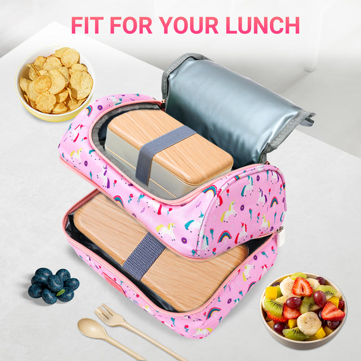 Bamboo Bark Insulated Lunch Bag for Kids - 100% High Quality Polyester - Double Insulated Lunch Tote with Top Handle & Extra Storage for School, Work, Picnics - 2 Compartments