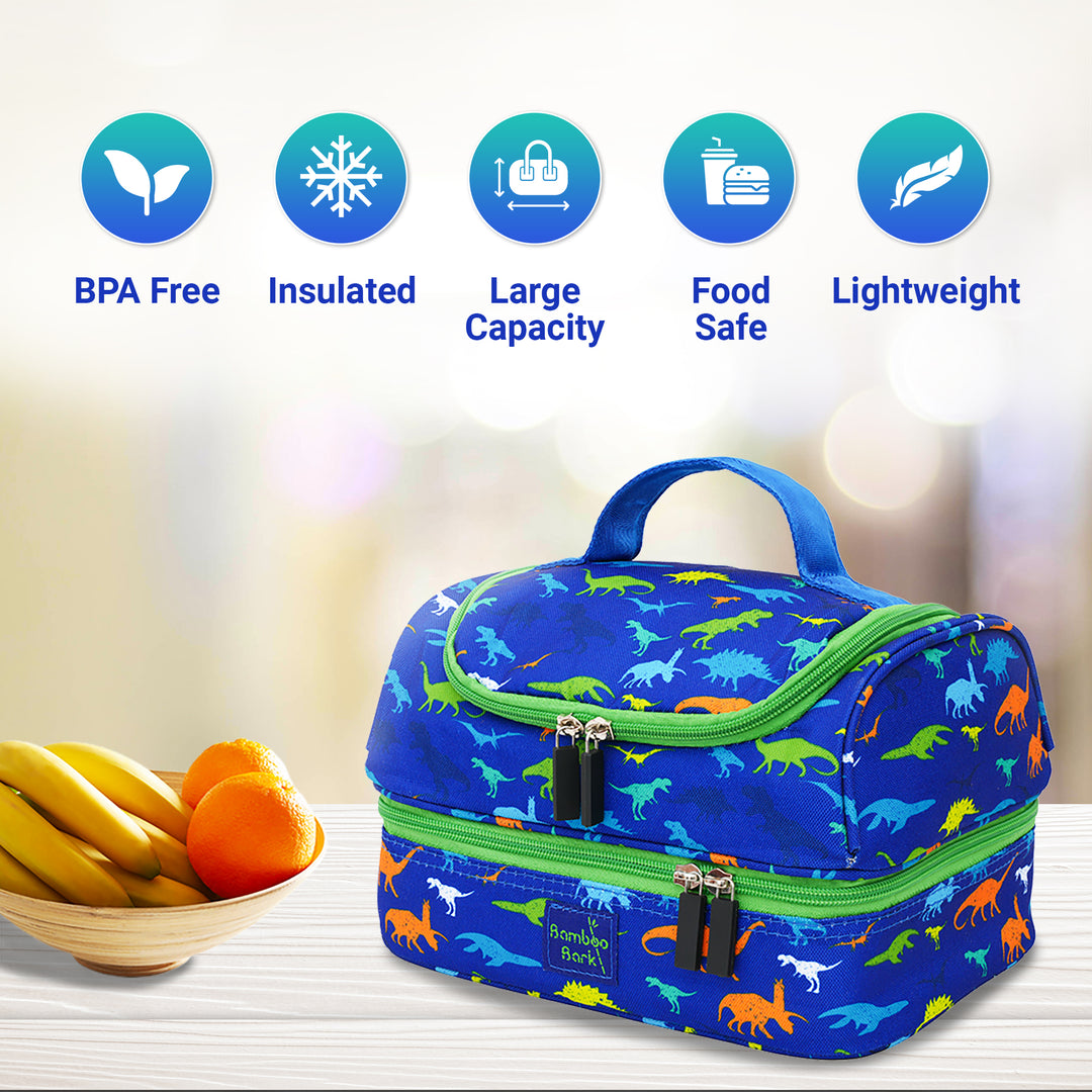 Bamboo Bark Insulated Lunch Bag for Kids - 100% High Quality Polyester - Double Insulated Lunch Tote with Top Handle & Extra Storage for School, Work, Picnics - 2 Compartments (Copy)