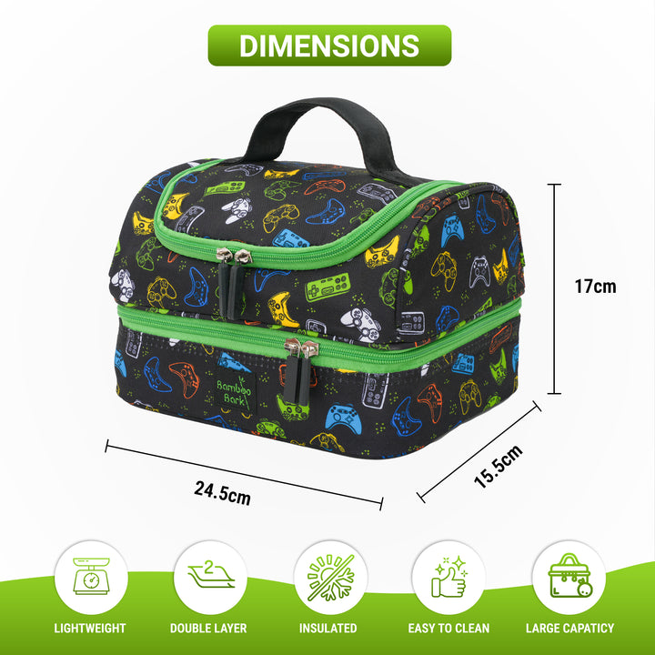 Bamboo Bark Insulated Lunch Bag for Kids - 100% High Quality Polyester - Double Insulated Lunch Tote with Top Handle & Extra Storage for School, Work, Picnics - 2 Compartments (Copy) (Copy)