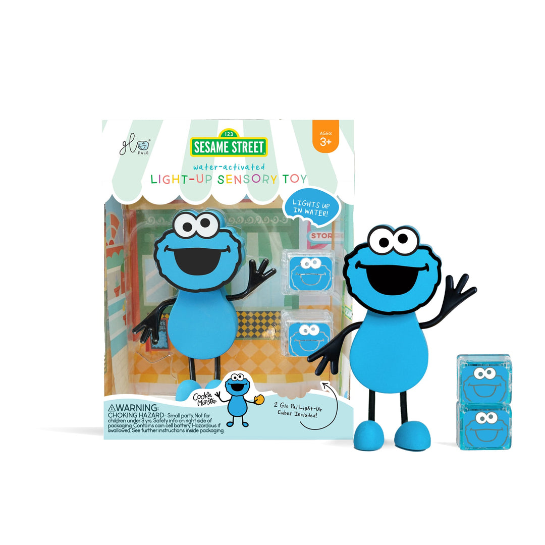 Glo Pals Sesame Street Light-Up Cookie Monster Character With Two Cubes, Colorful Glow , Safe Water Play, Sesame Street Characters