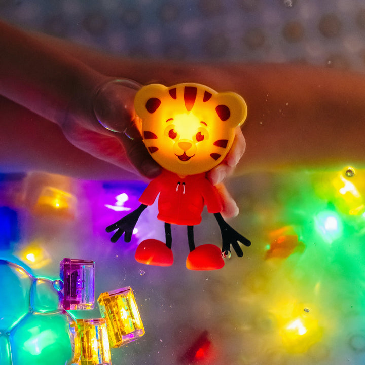 Glo Pals Light-up Daniel Tiger Character With Two Cubes, Colorful Glow , Safe Water Play, Sesame Street Characters