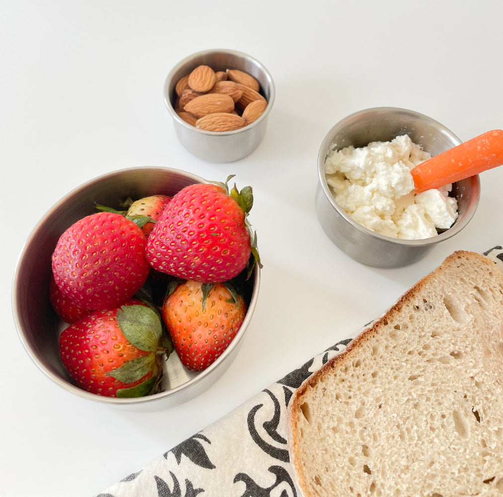 Set of 3 dip containers / snack pots / lunch box, stainless steel and silicone